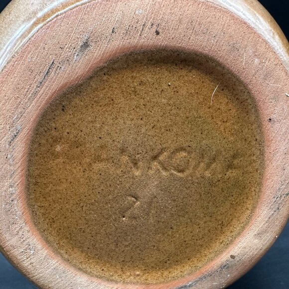 Vintage Frankoma Pottery Candle Holder Brown Satin Glaze Abstract Flame #218 - Picture 8 of 10